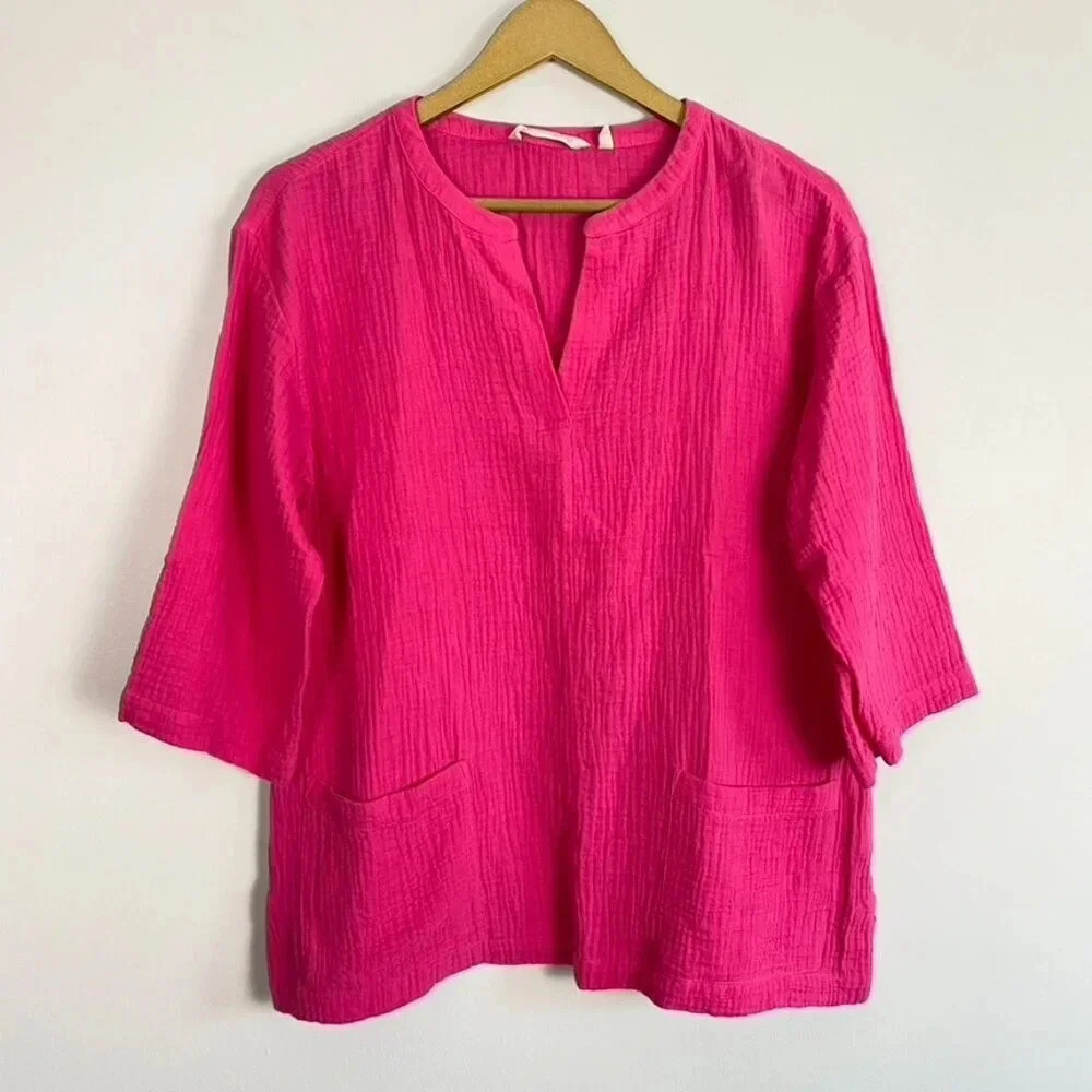 Soft Surroundings Pink Cotton Gauze Popover Tunic Top - Picture 2 of 13